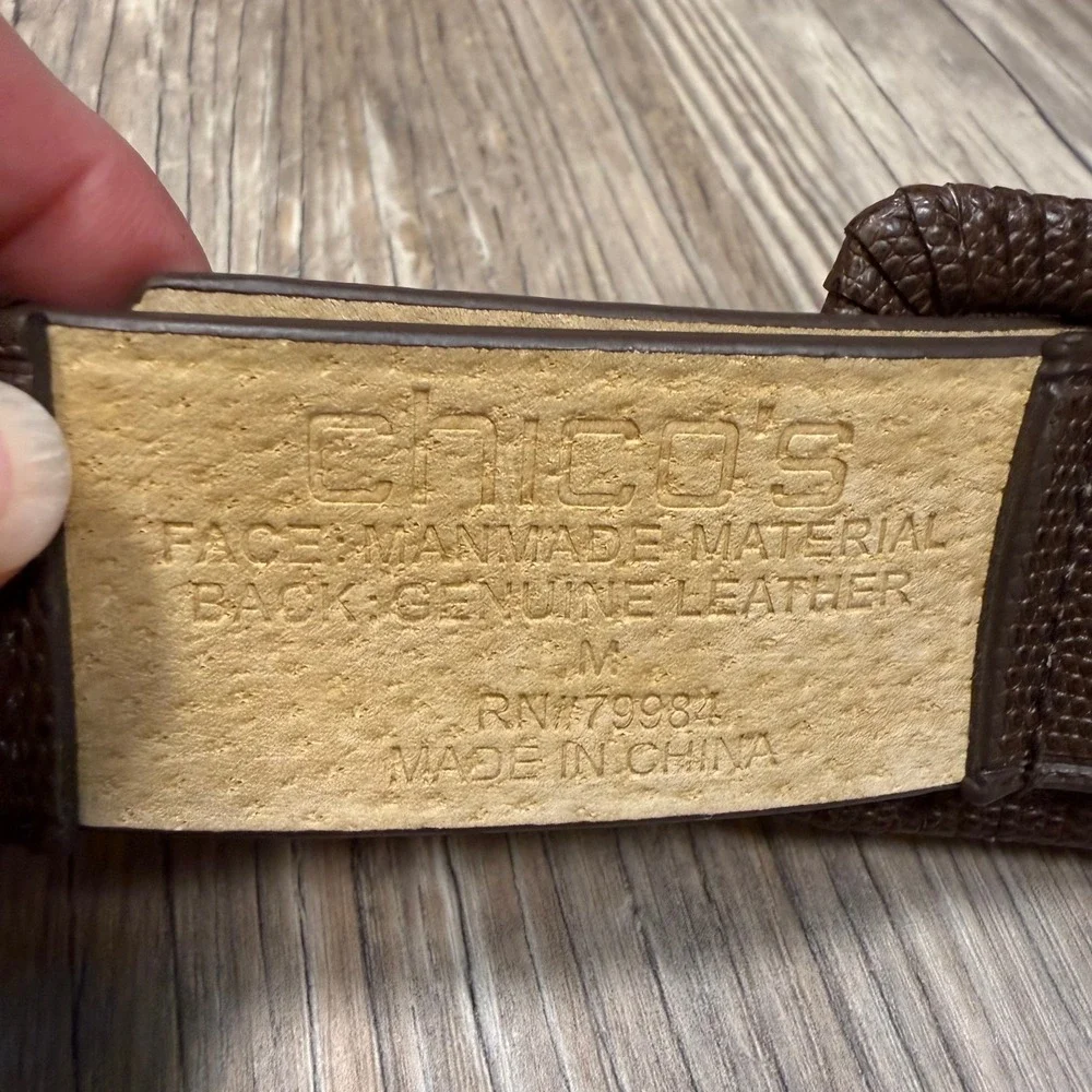 Chico's Y2K Brown Elastic Stretch Waist Belt Faux Leather Square Link Medium
